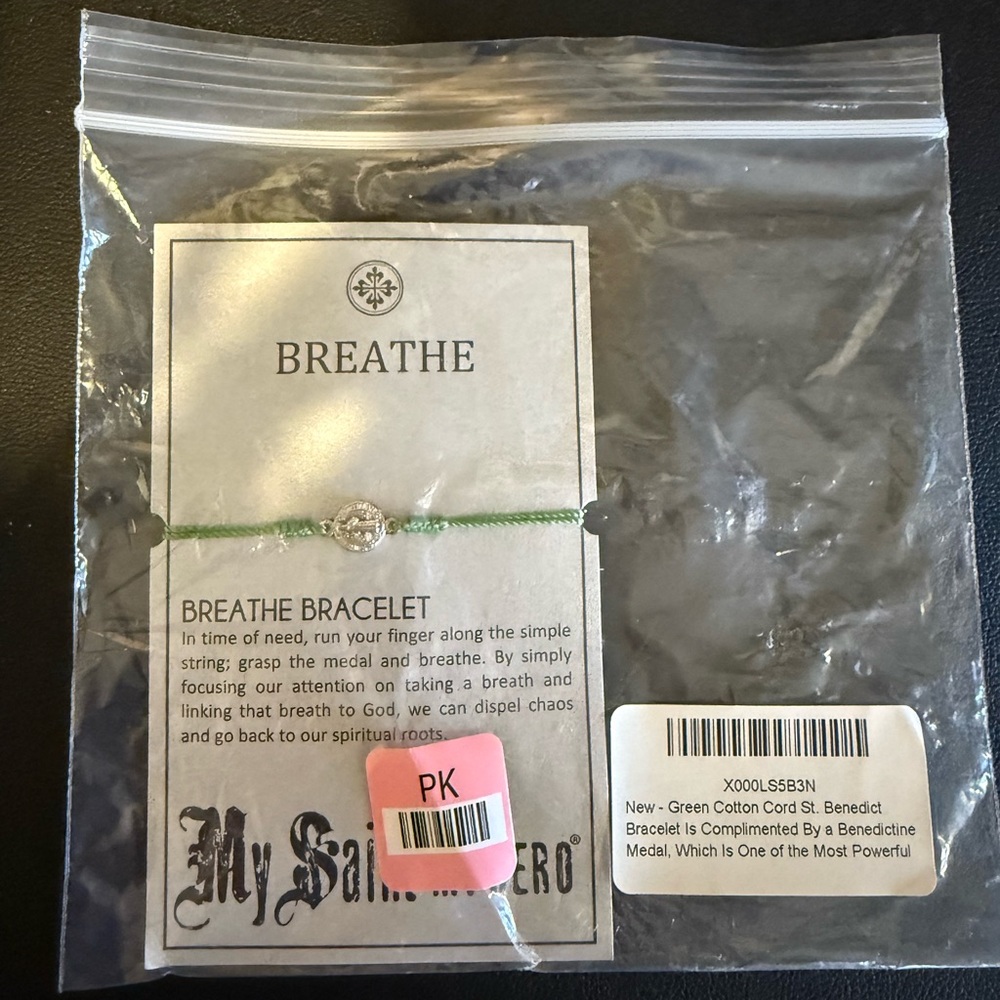 My Saint My Hero Green Breathe Bracelet with St. Benedict Medal BRAND NEW